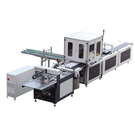 Máquina automática de posicionamiento visual para cubierta de libro y caja rígida.